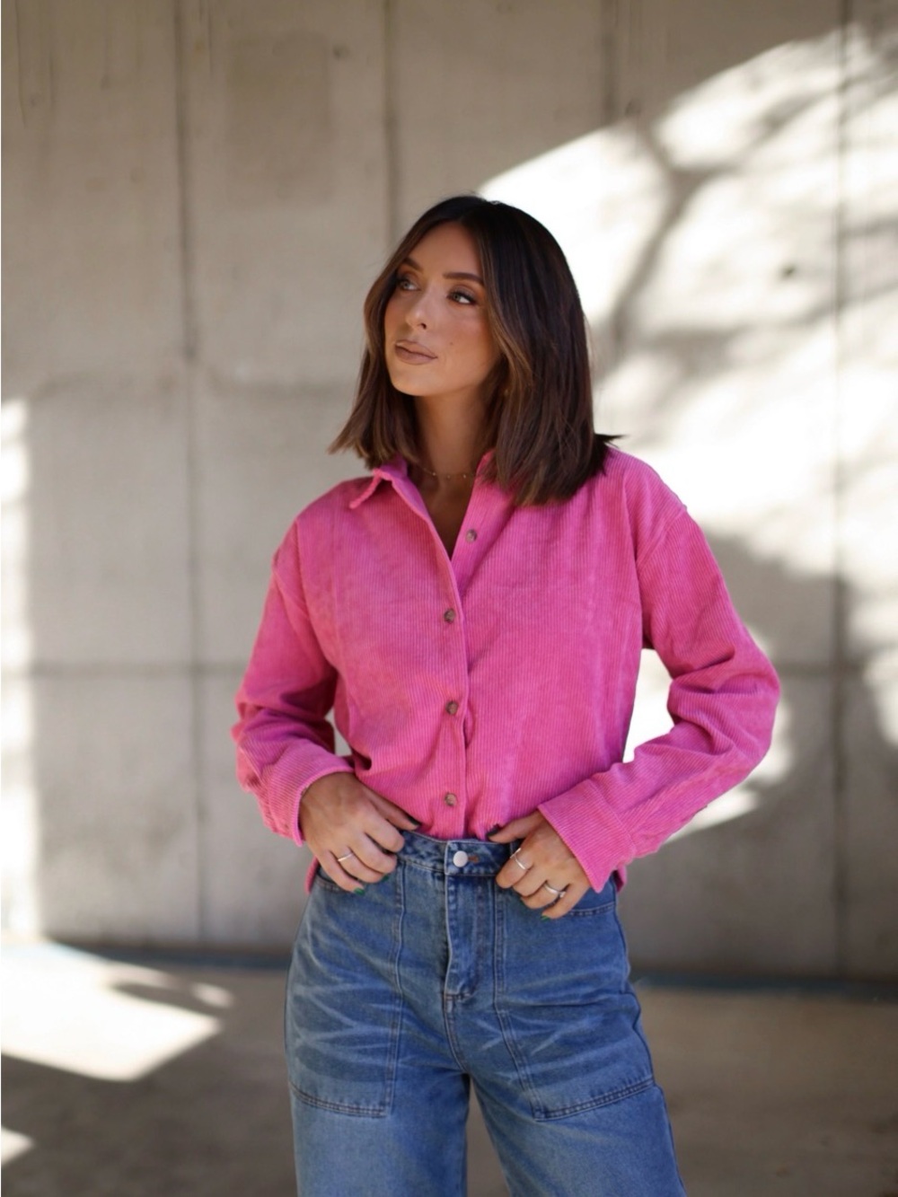 Vintage Blair Hot Pink Corduroy Button-Front Shirt Size SML